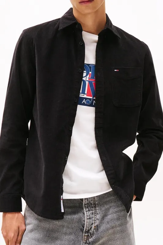 Tommy Hilfiger Tjm Reg Baby Cord Shirt Black Maat: S | Casual Overhemden Outlet | Heren | Zwart