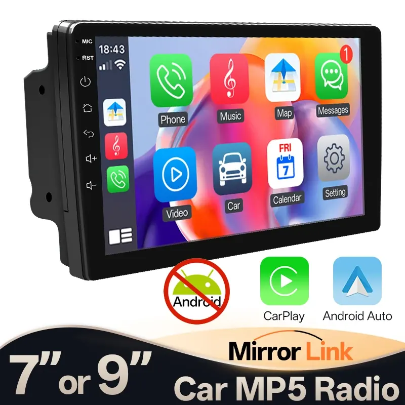 Radio samochodowe Hippcron 7/9 cali 2 Din Bezprzewodowy Android Auto Carplay Odtwarzacz Multimedialny Bluetooth Ekran Dotykowy IPS Odbiornik Audio FM