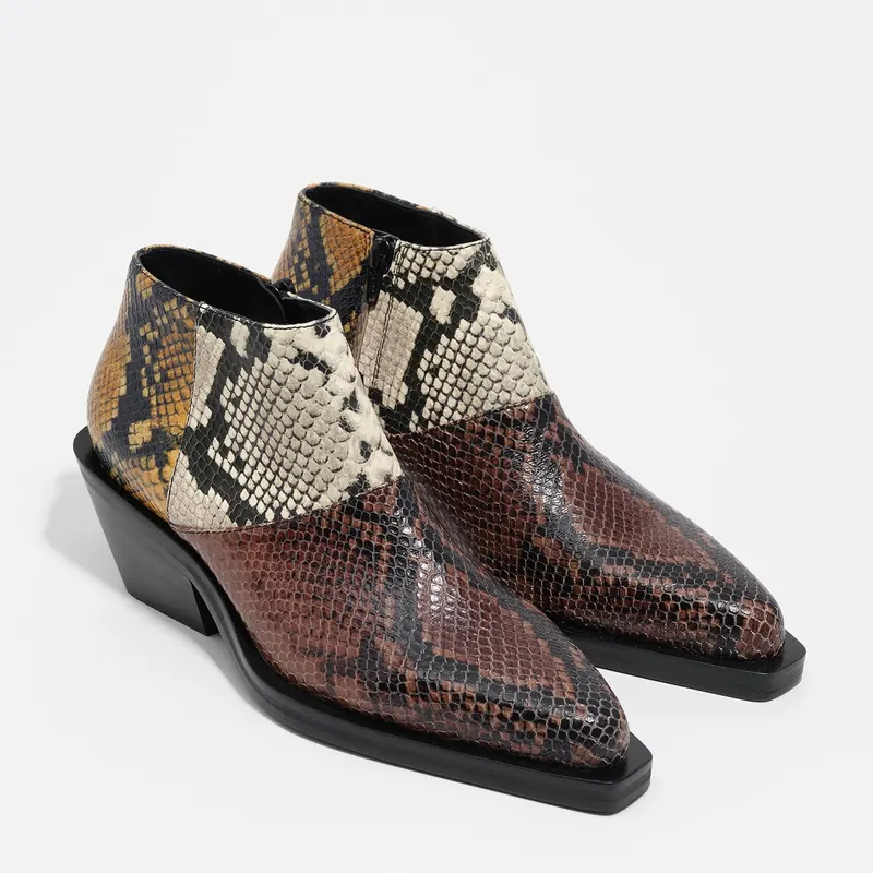 Botki kowbojki z krótką cholewką skóra patchwork wąż