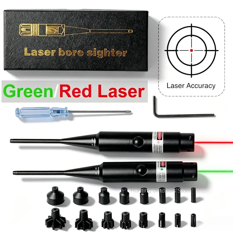 Zestaw do ustawiania lasera w lufie, zielony/czerwony, dla kalibru .177 do .50, wskaźnik laserowy, kolimator, uniwersalny przyrząd do ustawiania lasera w lufie, trening i zerowanie II
