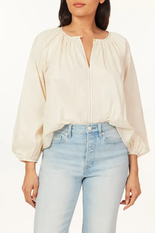 Scotch & Soda Long Sleeve Woven Top White Cap Grey Maat: S | Blouses Outlet | Dames | Wit