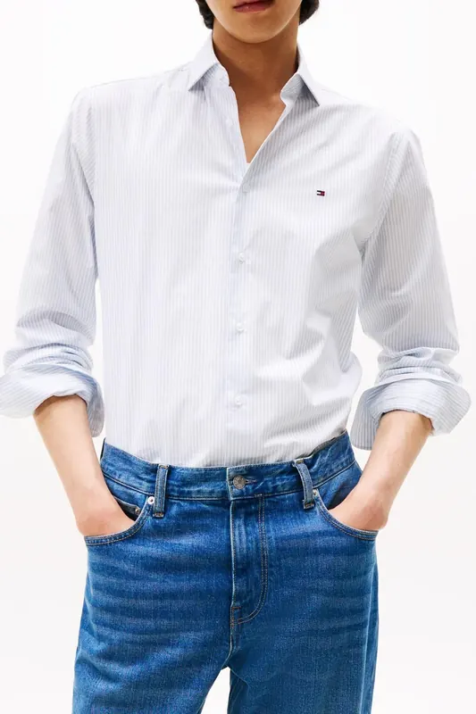 Tommy Hilfiger Pop Stripe Sf Shirt Sweet Blue/optic White Maat: 39 | Casual Overhemden Outlet | Heren | Wit