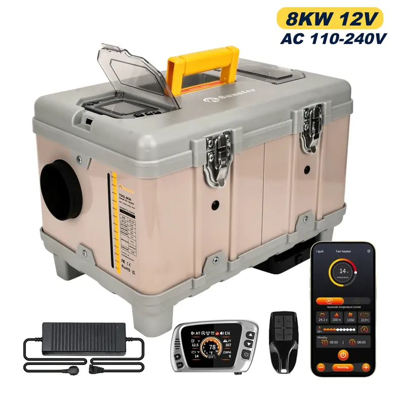 Przenośny ogrzewacz powietrza na olej napędowy 8kW 12V/220V z funkcją samooczyszczania i aplikacją Bluetooth, tryb wysokiej wysokości, ogrzewacz olejowy do samochodów, kamperów, ciężarówek i vana.