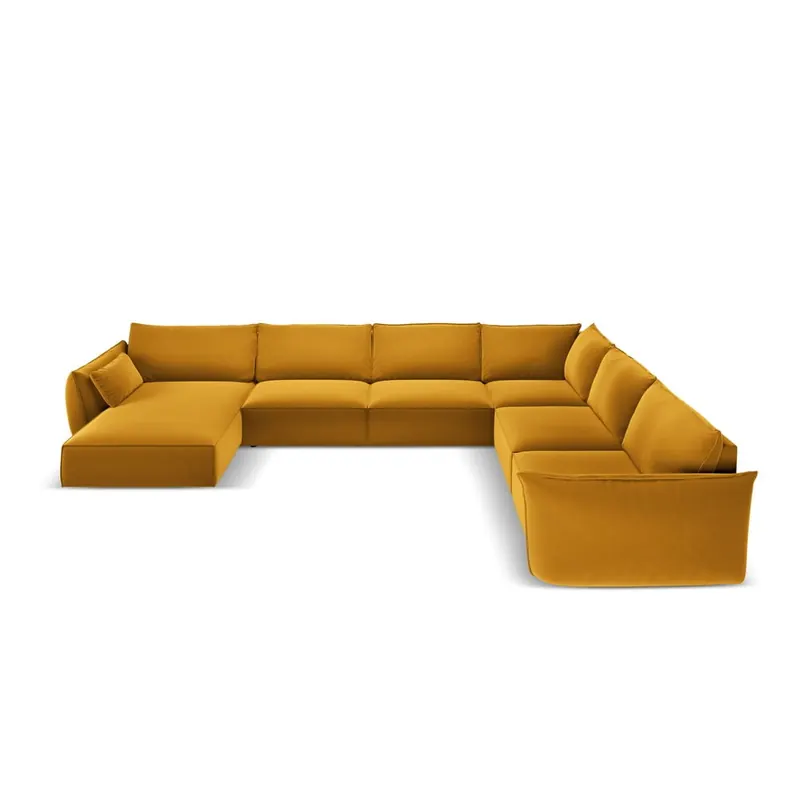 Musztardowy aksamitny narożnik (prawostronny/w kształcie litery U) Vanda – Mazzini Sofas