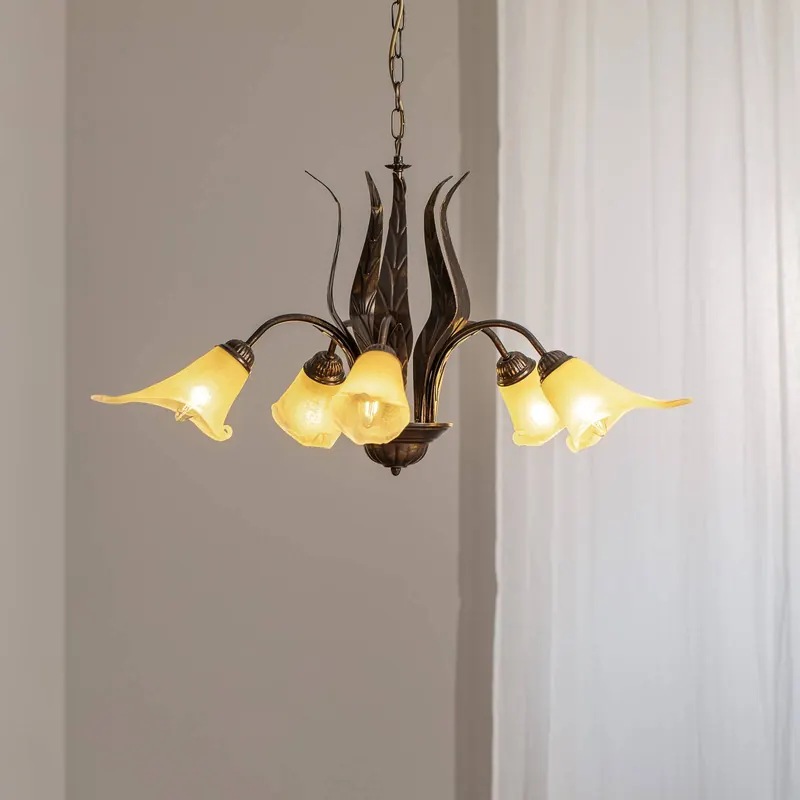 Lampa wisząca Alga, 5-punktowa, żelazo, szkło, Florentyna