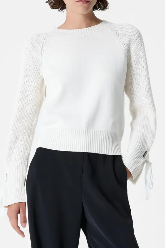 French Connection Lily Mozart Slv Trim Jumper Porcelain Cream Maat: M | Sweaters Outlet | Dames | Wit