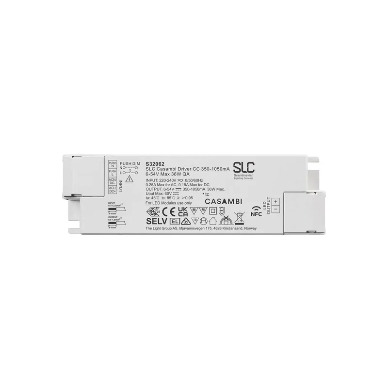 1-kanałowy sterownik LED ściemniany CCR, 350–1050 mA, 36 W, NFC Casambi