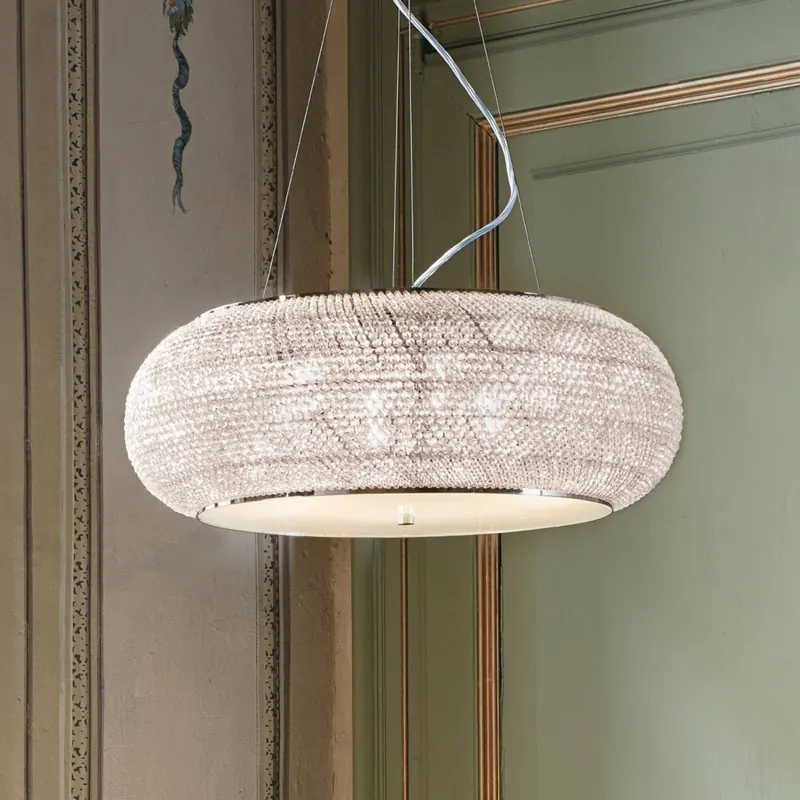 Żyrandol IDEAL LUX Pasha, chromowo-przezroczysty, Ø 55 cm, szkło