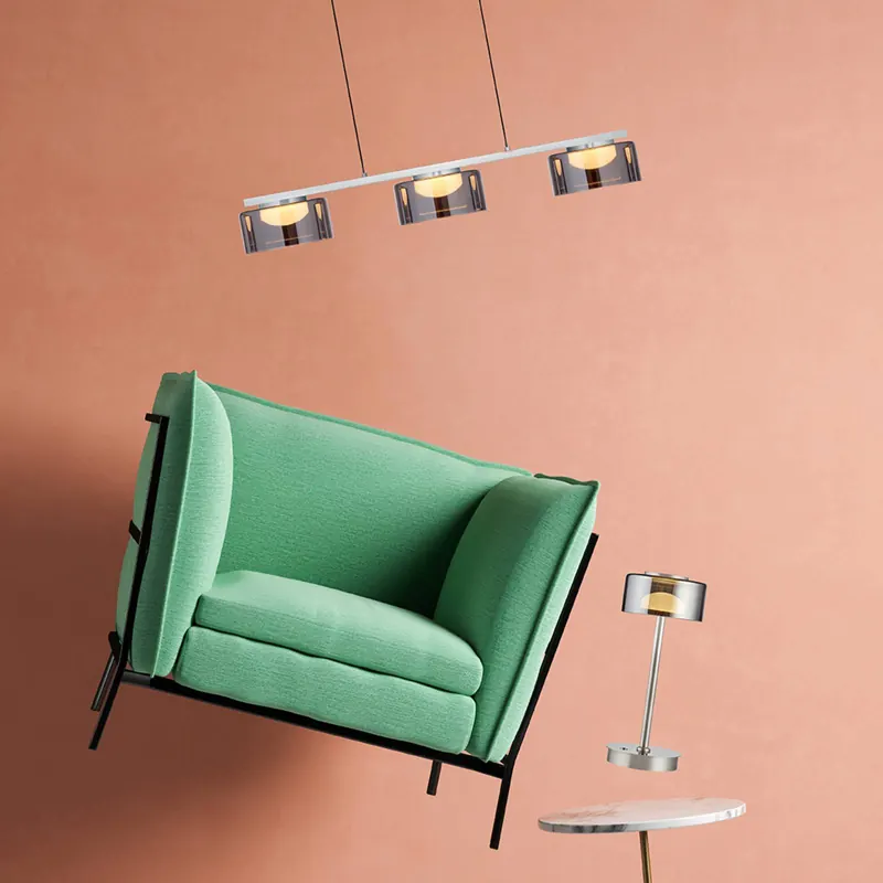 Żyrandol LED Dune, nikiel/chrom, długość 70 cm, metalowa, 3-ramienna.