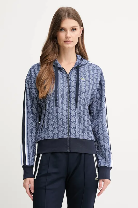 Lacoste bluza rozpinana z kapturem damska z bawełną