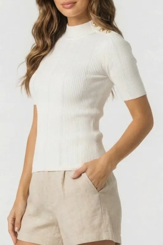 GUESS Marciano By  Grace Mock Neck Ss Sweater Macadamia Maat: XS | Sweaters Outlet | Dames | Wit