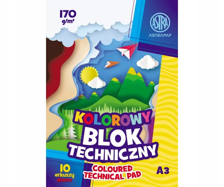 Blok techniczny kolorowy A3 Astra 10 arkuszy 170g