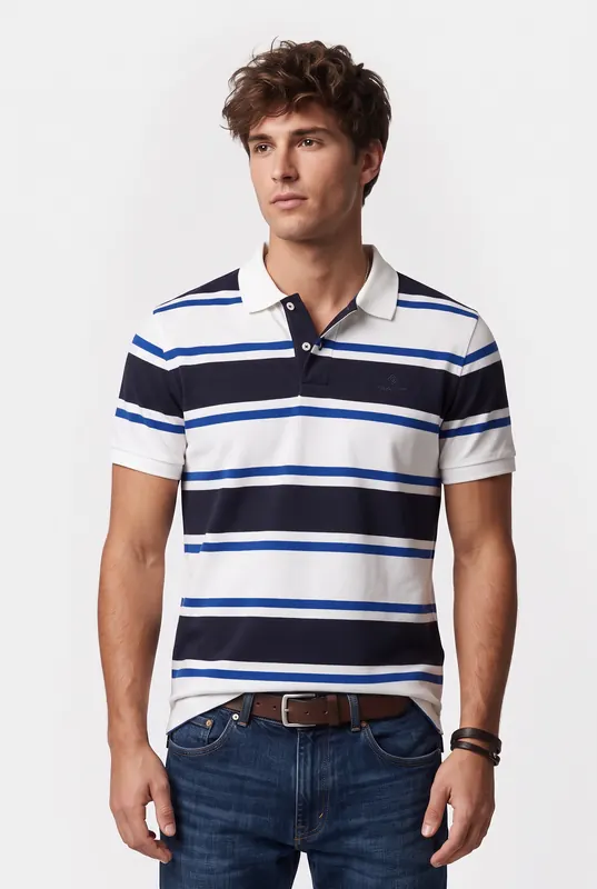 GANT Multistripe Ss Polo Evening Blue Maat: 3XL | Poloshirts Outlet | Heren | Wit