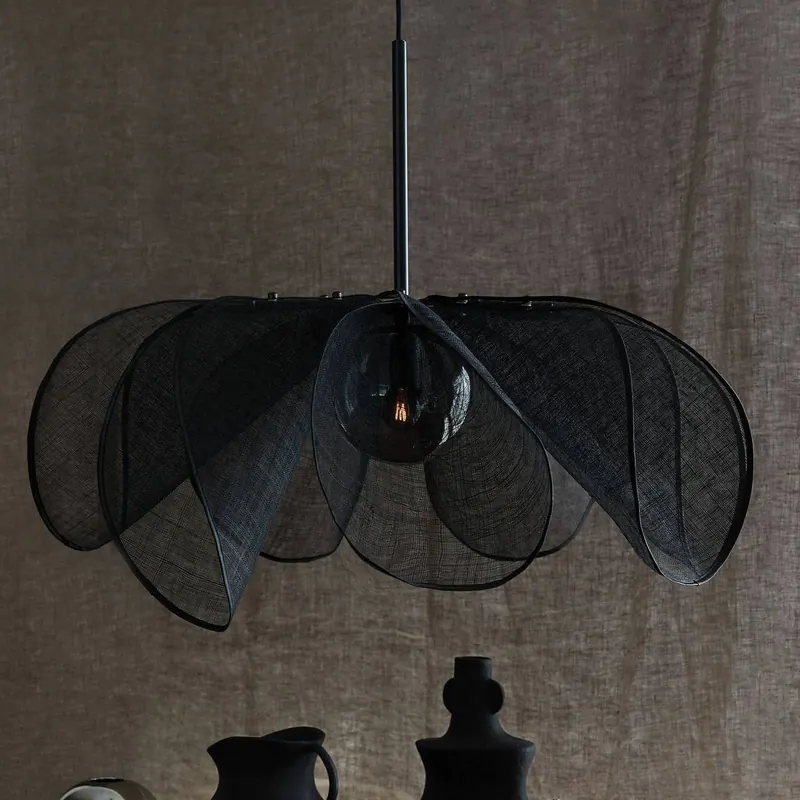 Żyrandol Styrka, Ø 75 cm, czarny/dymnoszary, włókno bananowe