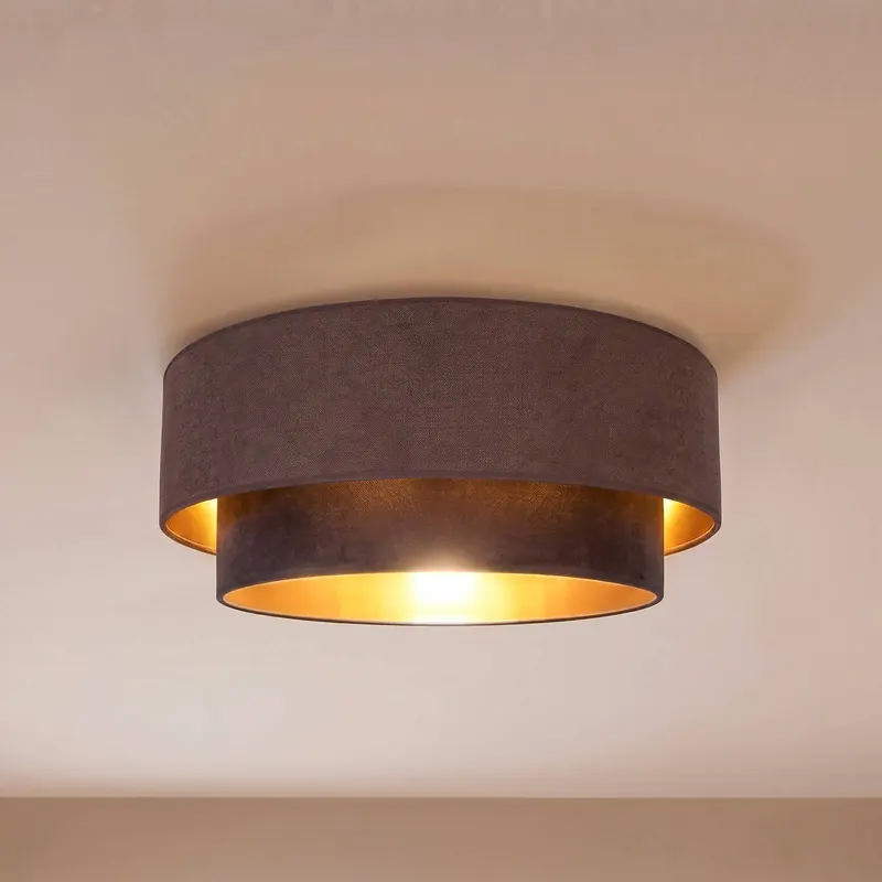 Lampa sufitowa Boho, brązowo-złota, Ø 60 cm, tkanina, E27