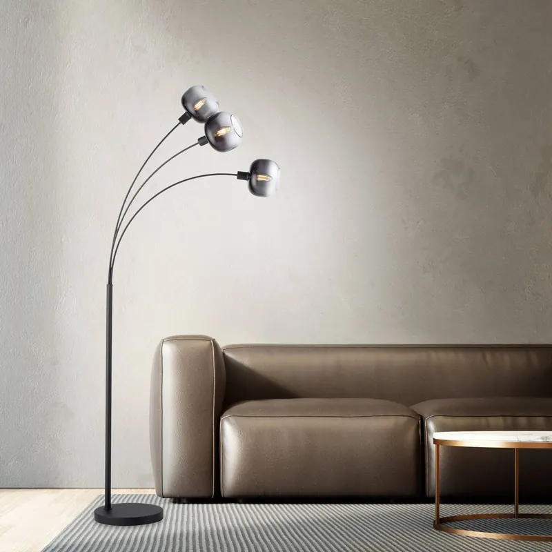 Lampa stojąca Zea, 3-punktowa, szaro-czarna, szkło, E14