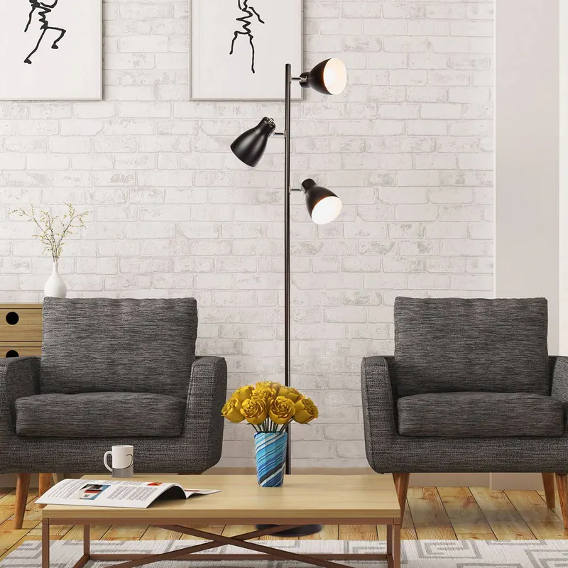 Lampa stojąca Gide, 3-punktowa, czarna, metalowa, E27