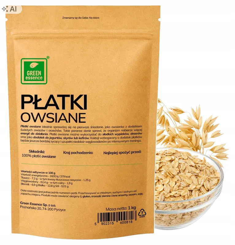 Płatki Owsiane Naturalne 1kg na śniadanie bez cukru i gmo