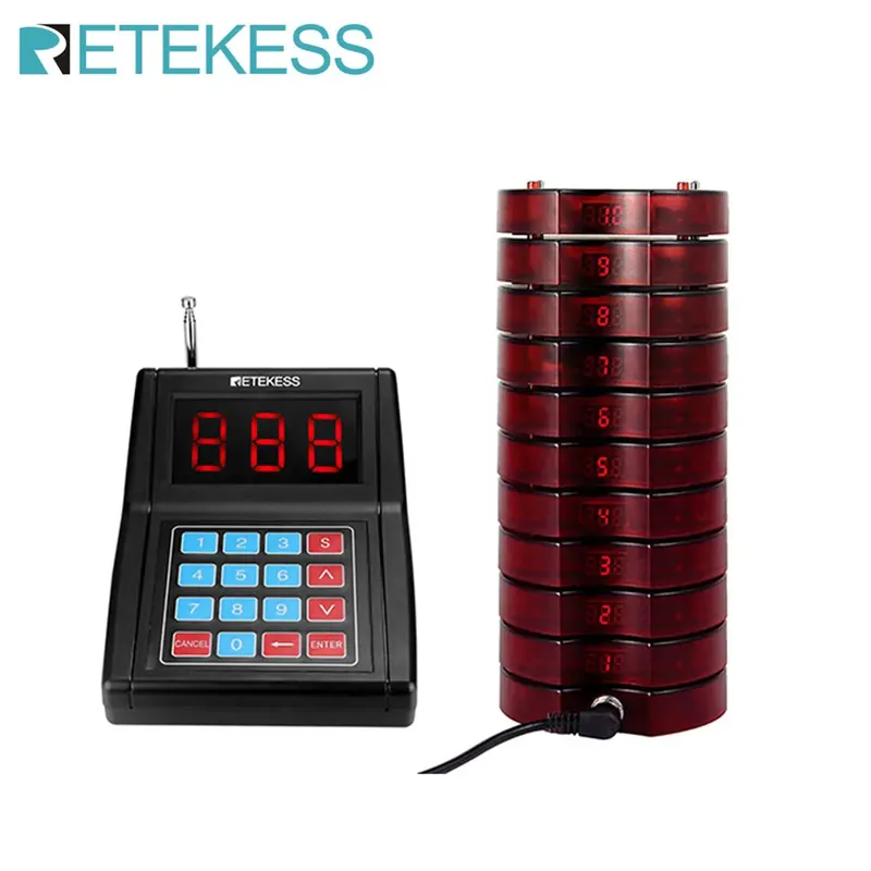 RETEKESS TD165 Restaurant System Pagers 10 Vibrator Coasters Beeper Buzzer Bell Receiver for Cafe Food Truck Bar Hotel Club