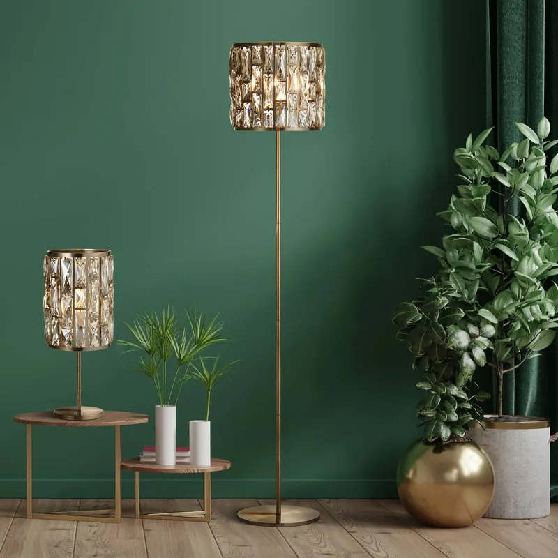 Lampa stojąca Bijou, mosiądz, szkło kryształowe