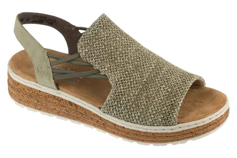 Rieker Sandals 62741-52, Damskie, Zielone, sandały, tkanina, rozmiar: 37