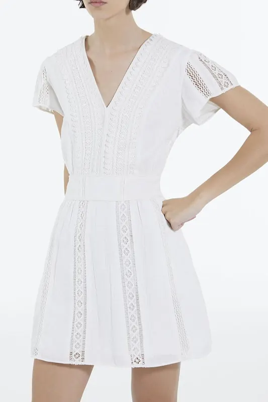 The Kooples Short Dress With Flipping Sleeves Off White Maat: 36 | Mini Jurken Outlet | Dames | Wit