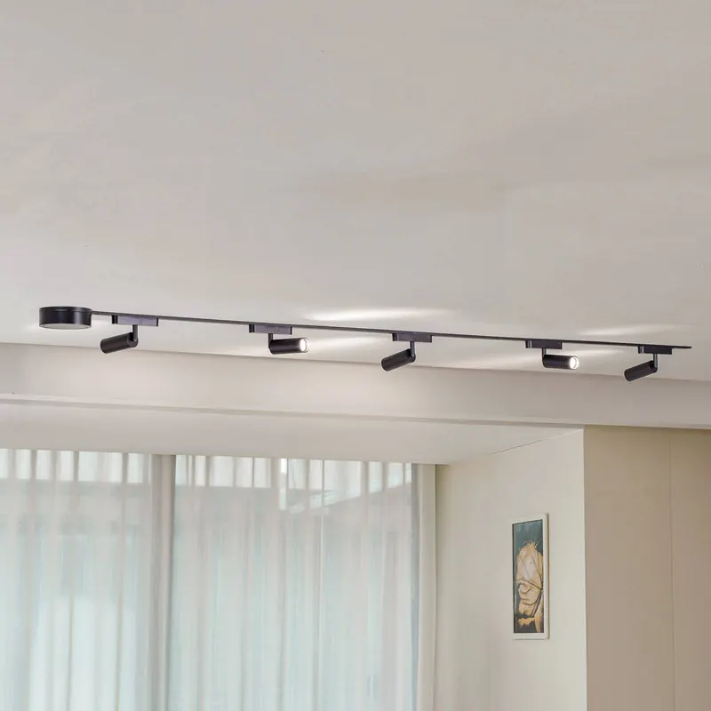 System szynowy 48 V Lumaro Spoty 5-punktowe czarne Ø 4 cm ściemniane