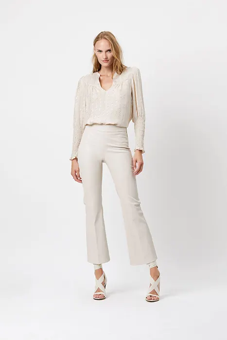 Dante6 Nome Crp Flare Leather Pants Chalk Maat: 42 | Leren broeken Outlet | Dames | Beige