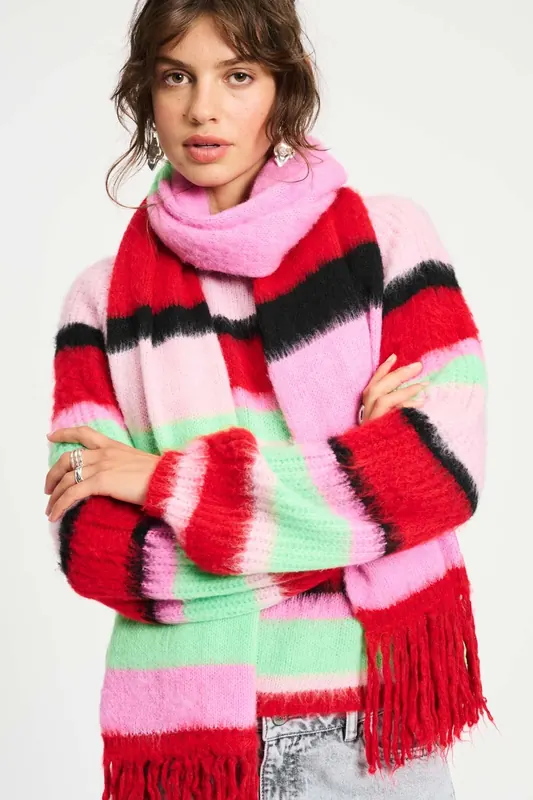 POM Amsterdam Shawl - Brushed Stripes Green Maat: OS | Sjaals Outlet | Dames | Zwart