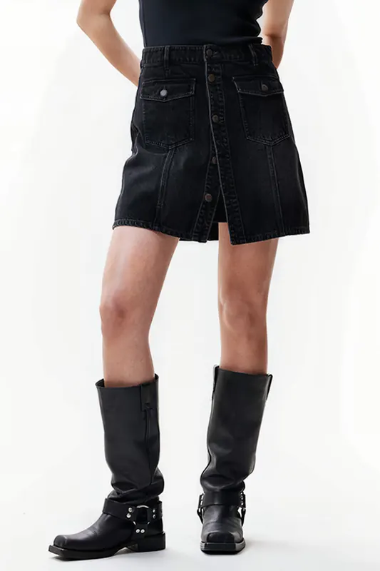 Catwalk Junkie Button Up Denim Short Skirt Washed Black Maat: 36 | Spijkerrokken Outlet | Dames | Zwart