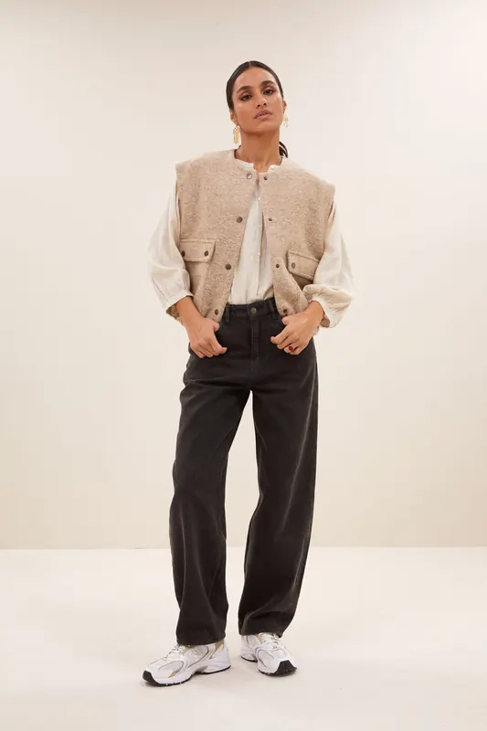 By-Bar Maggie Sleeveless Jacket Dark Sand Maat: L | Gilets Outlet | Dames | Beige