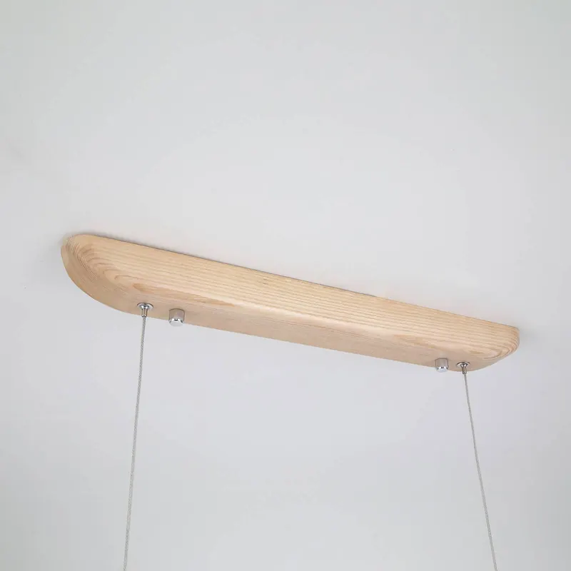 Lampa wisząca LED Kenzie, długość 60 cm, jasnobrązowa, drewno, CCT