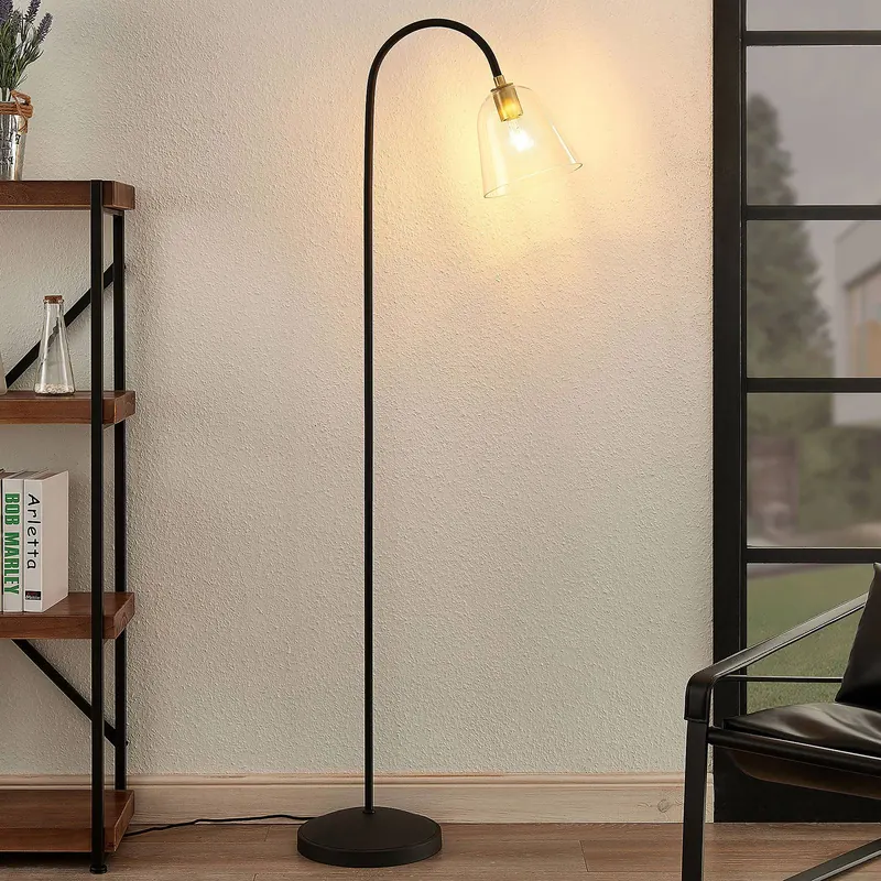 Lucande Anjita lampa podłogowa, szklany klosz