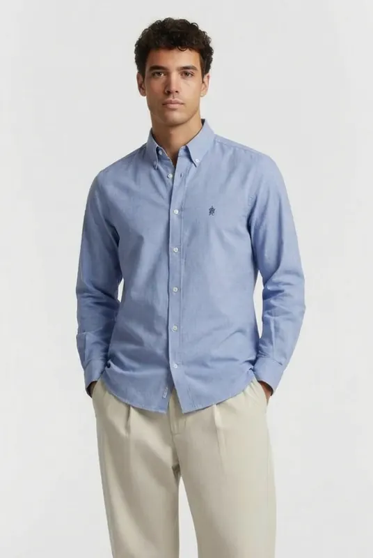French Connection Oxford Long Sleeve Shirt Sky/marine Maat: XS | Longsleeves Outlet | Heren | Blauw
