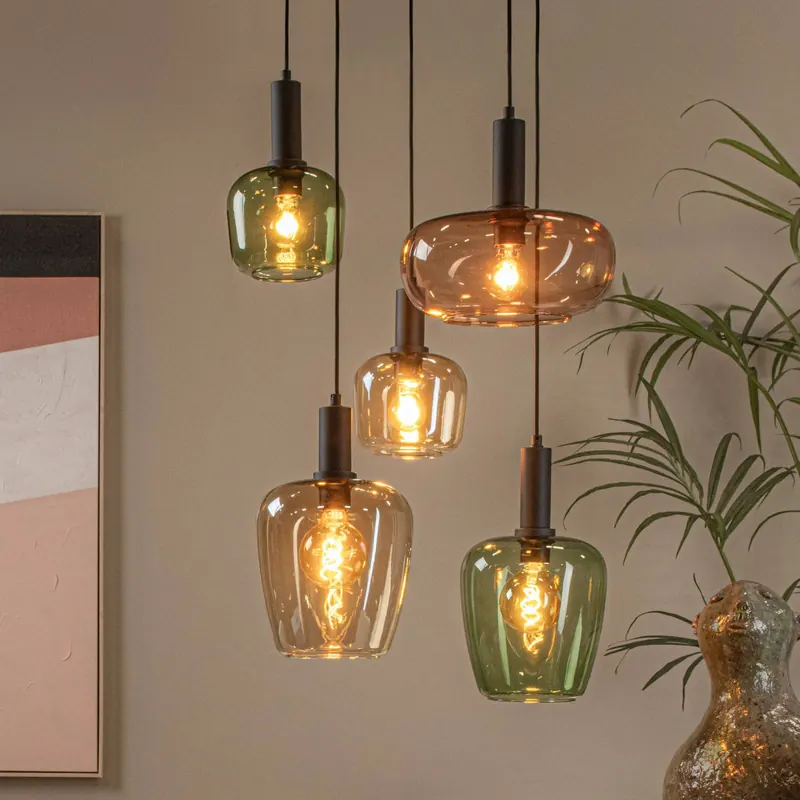 Lampa wisząca Ilona, szkło, multicolor, Ø 45 cm, 5-punktowa