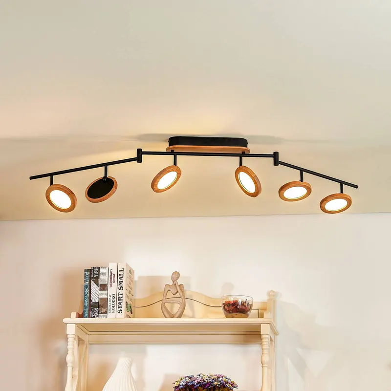 Reflektor LED Manel, drewno, 152 cm długości, 6-punktowa