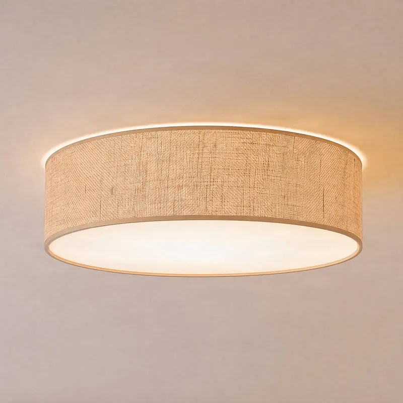 Lampa sufitowa Marshall, brązowa, Ø 50 cm, metal, rattan