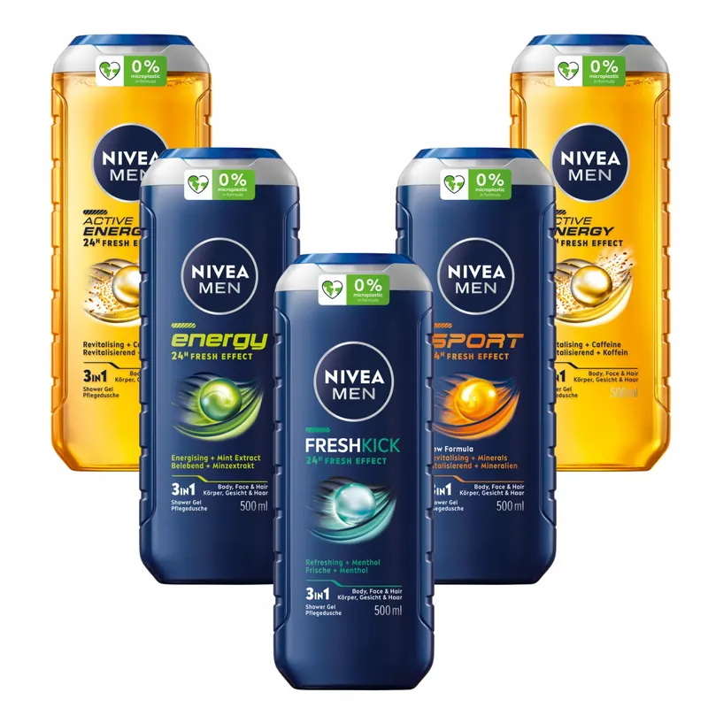 Nivea Men Zestaw Żeli pod prysznic dla mężczyzn 3w1 świeży zapach 5x500ml