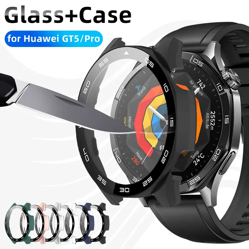 Etui PC + Folia Hartowana do Huawei Watch GT5 Pro 46mm, Pełna Ochrona Ekranu, Odporna na Zarysowania, Etui Ochronne na Zegarek