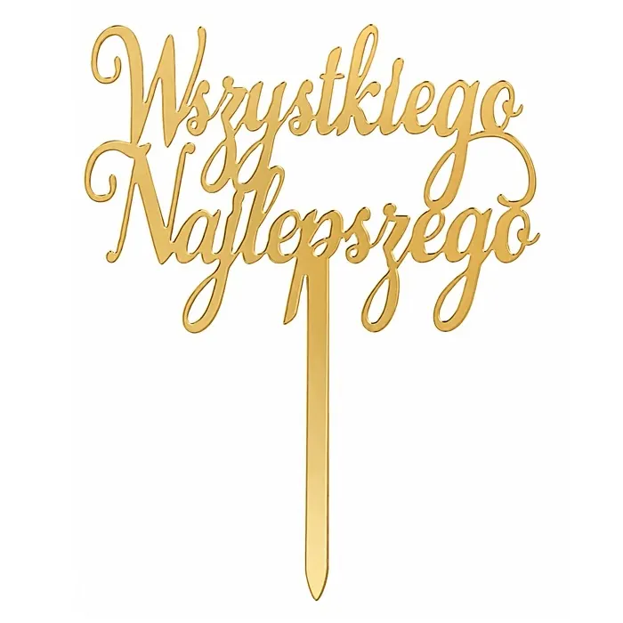 Topper na tort Wszystkiego Najlepszego akrylowy złoty