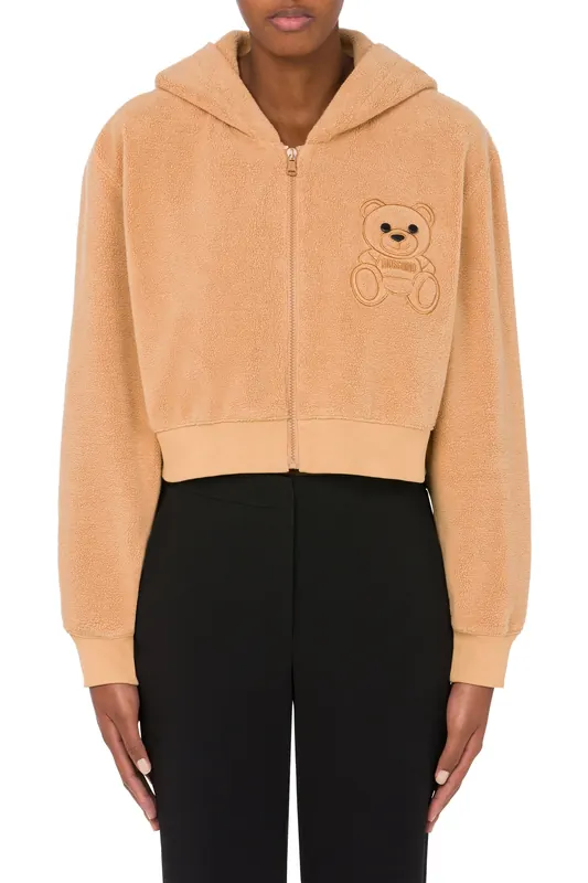 Moschino Cropped Cotton Sweatshirt  Teddy Bear Beige Maat: 44 | Longsleeves Outlet | Dames | Beige