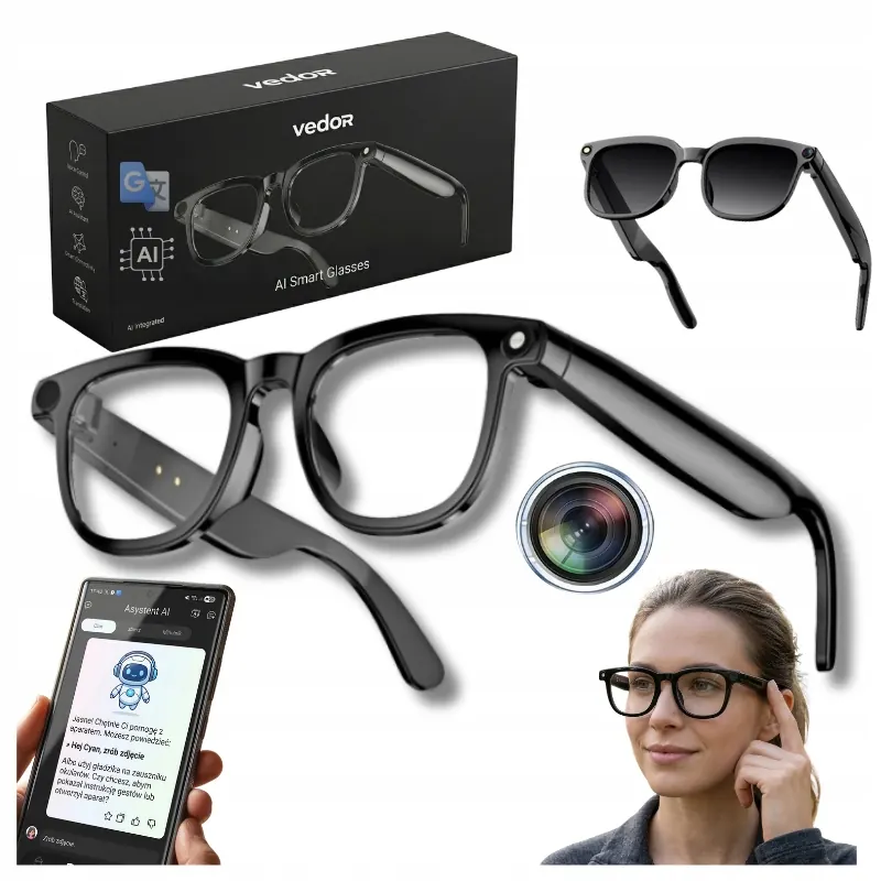 Okulary Inteligentne Ai z Kamerą Hd i Tłumaczeniem Języków Fotochromowe