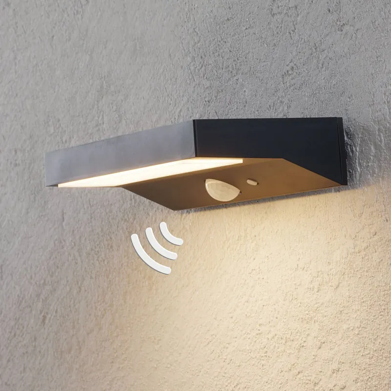 Lindby kinkiet zewnętrzny LED Solar Maresia, czujnik, antracyt