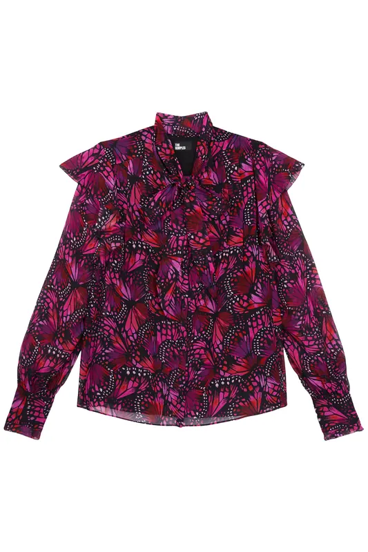 The Kooples Ml Buttoned Top With Lavaliere Collar Pink Maat: 36 | Blouses Outlet | Dames | Roze