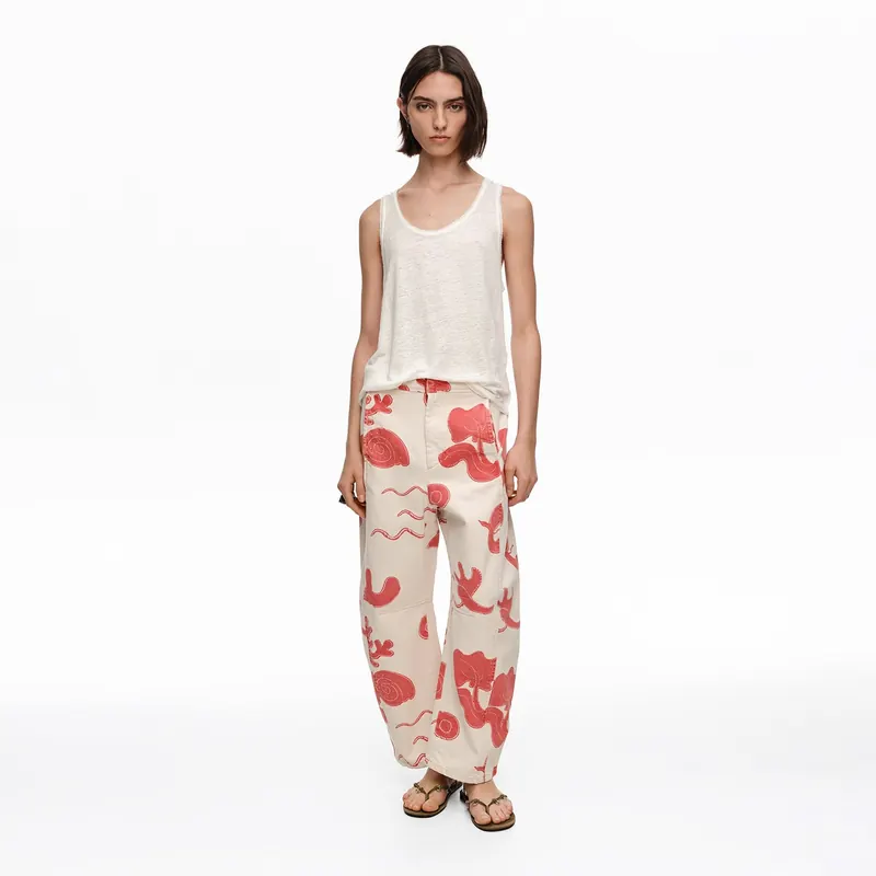 BARREL - Spodnie denim regulowana talia Sand Red