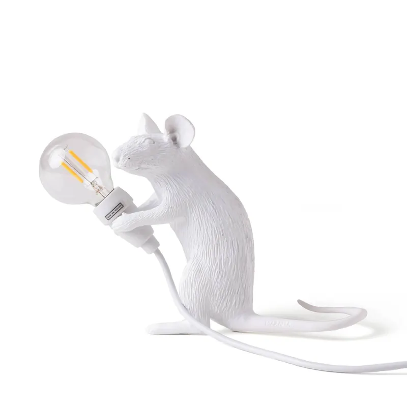 SELETTI Lampa myszka żarówka LED dekoracyjna USB siedząca biała
