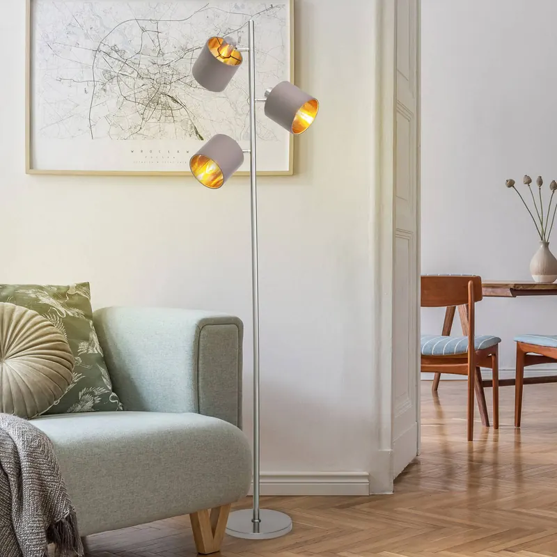 Lampa stojąca Maron, 3-pkt., tkanina, brązowa