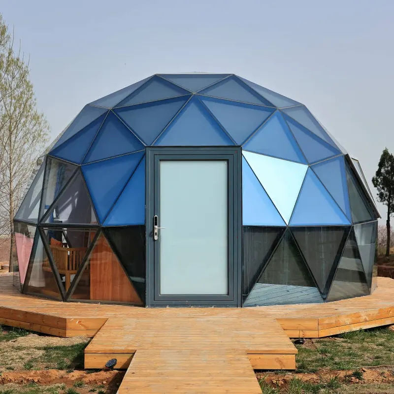 Hotelowy namiot z szklaną kopułą, sześciokątny dom ze szkła hartowanego, igloo, geodezyjna konstrukcja aluminiowa, luksusowy resort na zewnątrz, okrągły namiot kempingowy.