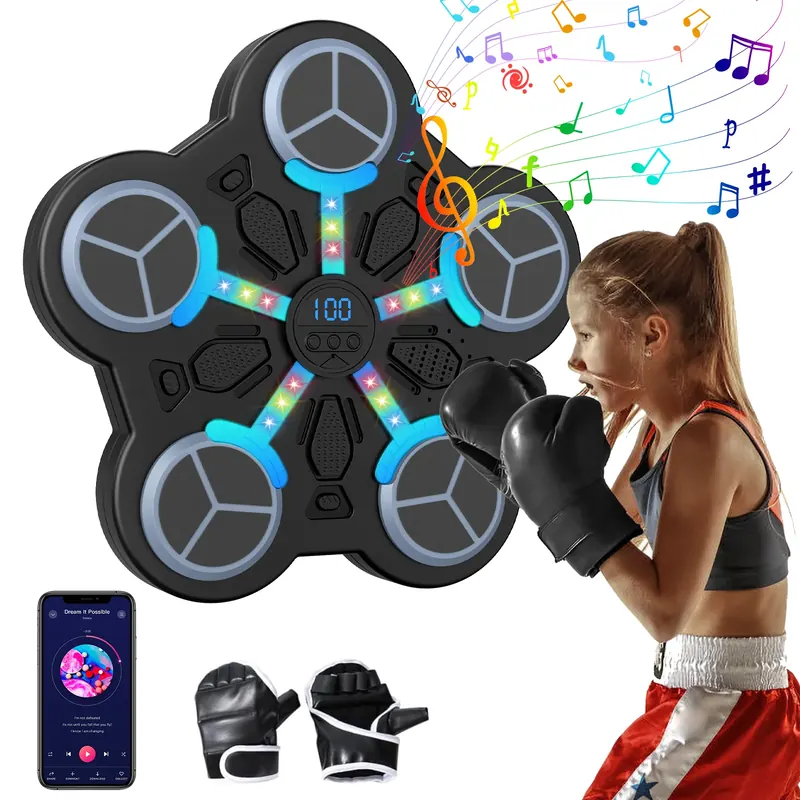 Ulepszony inteligentny trener bokserski Bluetooth dla dzieci z 5 tarczami do punktacji, wbudowaną baterią i muzyką do ćwiczeń w domu.