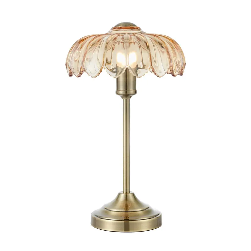 Lampa stołowa Kurage, postarzane mosiądz/bursztyn, szkło, wysokość 43 cm, E27